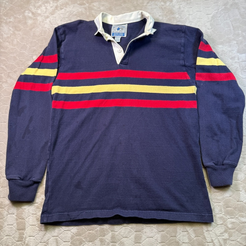 VTG Lands End Long Sleeve Rugby Shirt Sz Large Tall Blue Heavy Cotton USA‎ Made